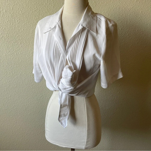 Vintage Christie & Jill Vtg White Blouse Short Sleeve Button Down Womens Sz 8 - Picture 4 of 7